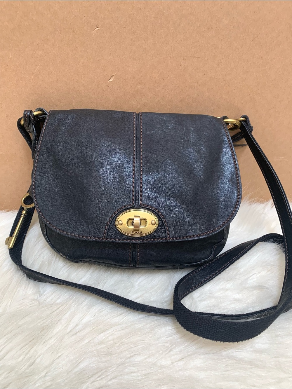 Fossil Black Leather CARSON Crossbody/Shoulder Bag NWOT